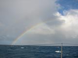 Double rainbow after a tropical shower. We're in the Atlantic above the Sir Francis Drake Channel, and seas are a little rough.