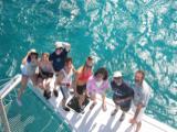 Ross's shot from up the mast: Kathy, Ariana, Allison, Stephen, Andrea, Jessica, Ben, and Pete. One happy crew!
