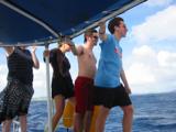 Line 'em up: Stephen, Ross, Andrea, Allison hold on in the open Atlantic, and watch for flying fish.