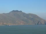 The Golden Gate headland. The diagonal stripe is the road we came in on.  Great views!