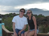Richard and Eleanor above the Baths. Tortola gets some rain in the background.