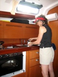 Jeannette in the galley.