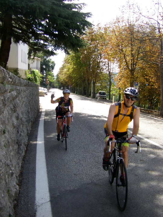 Kathy & Ben, final climb into San Marino