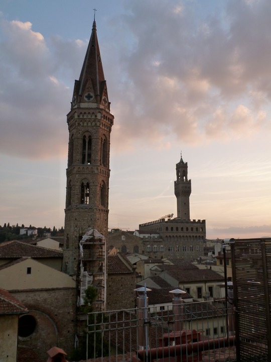 Sunset from Hotel Cavour: Church & Palazzo Vecchio