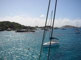 Other boats moored at The Baths. That's Fallen Jerusalem in the distance.