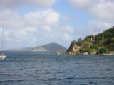 Leaving Manchioneel Bay. That's Beef Island across the channel (where the airport is).