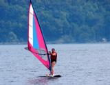 Kathy on Ben's old Red Marlin.  Both boards have been given away and we're considering modern replacements