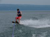 Jef crossing the wake on trick skis